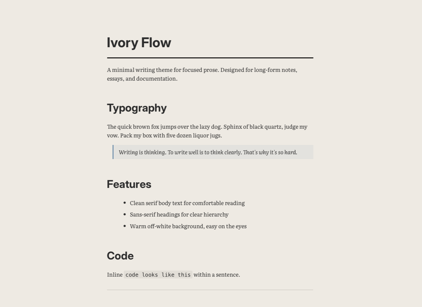 Preview of Ivory Flow theme