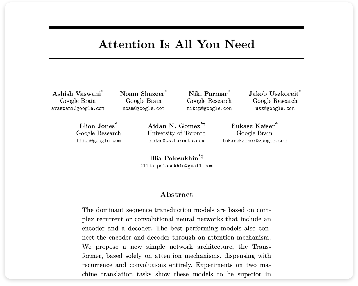 Attention Is All You Need rendered in LaTeX Typora