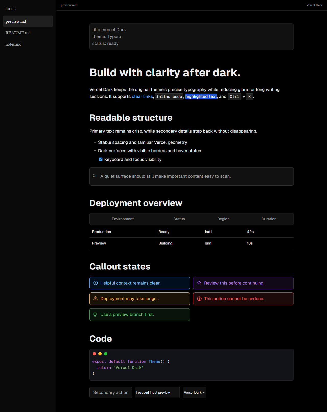 Vercel Dark theme preview